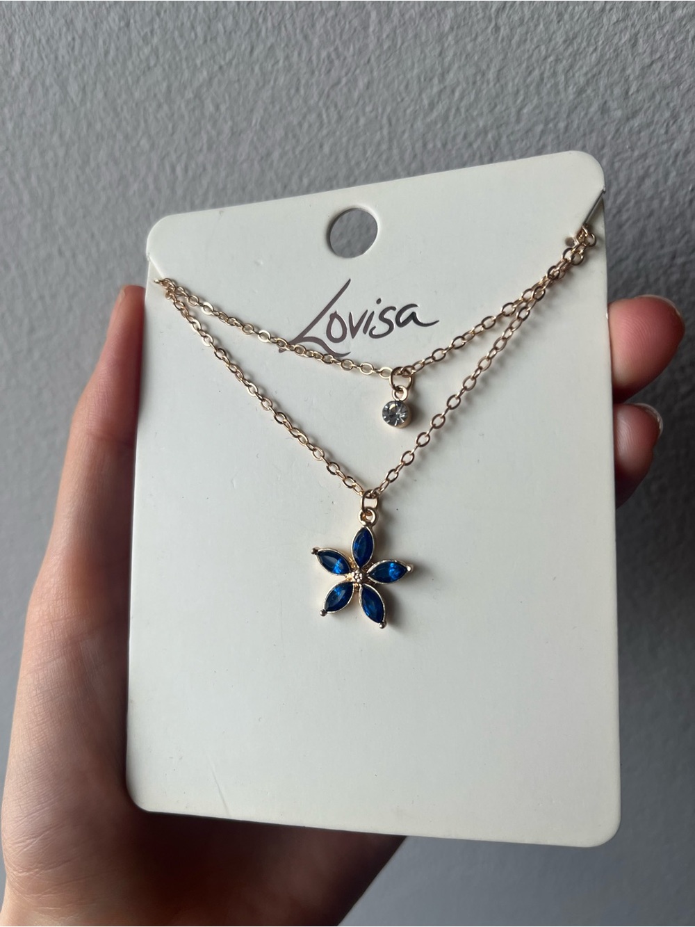 Lovisa Gold-Tone Layered Necklace with Blue Flower Pendant